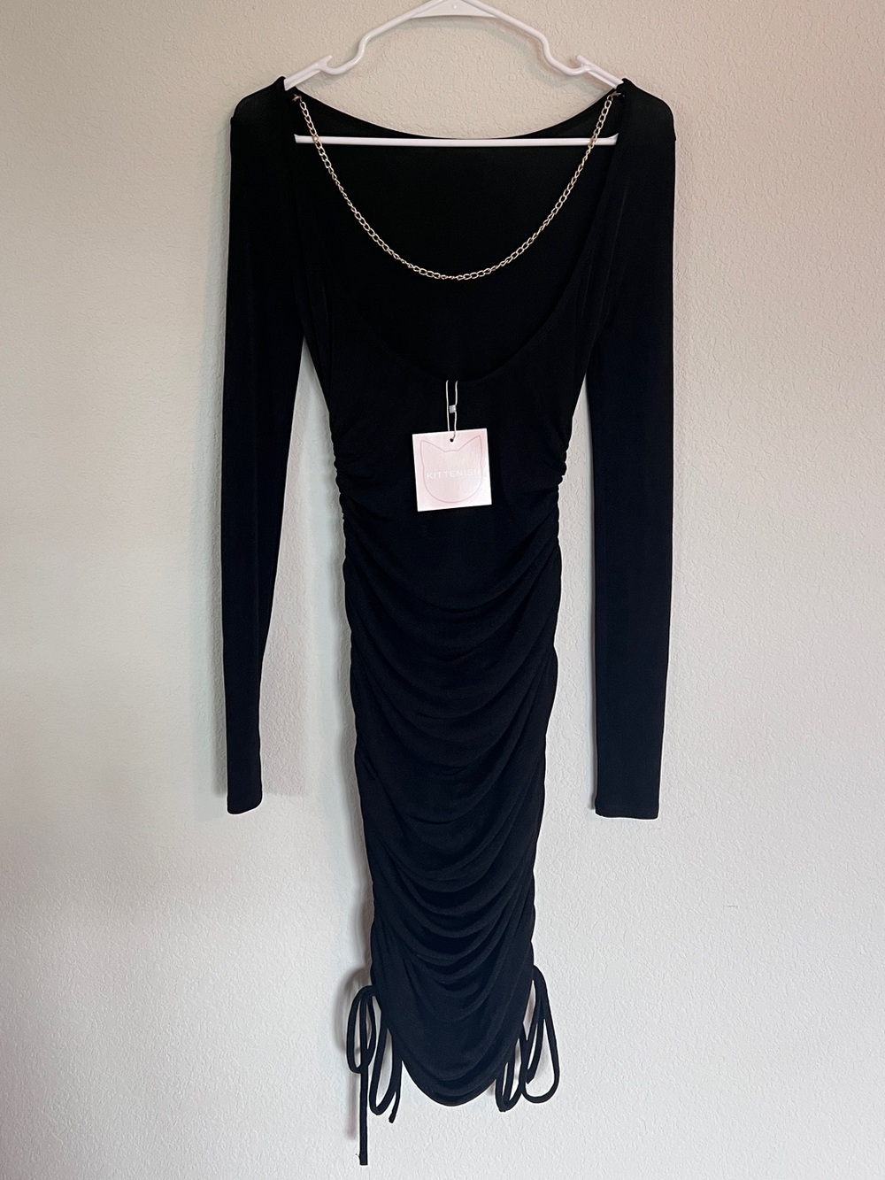 Kittenish Black Sheer Ruched Side Evening Cocktail Party Open Back Mini Dress